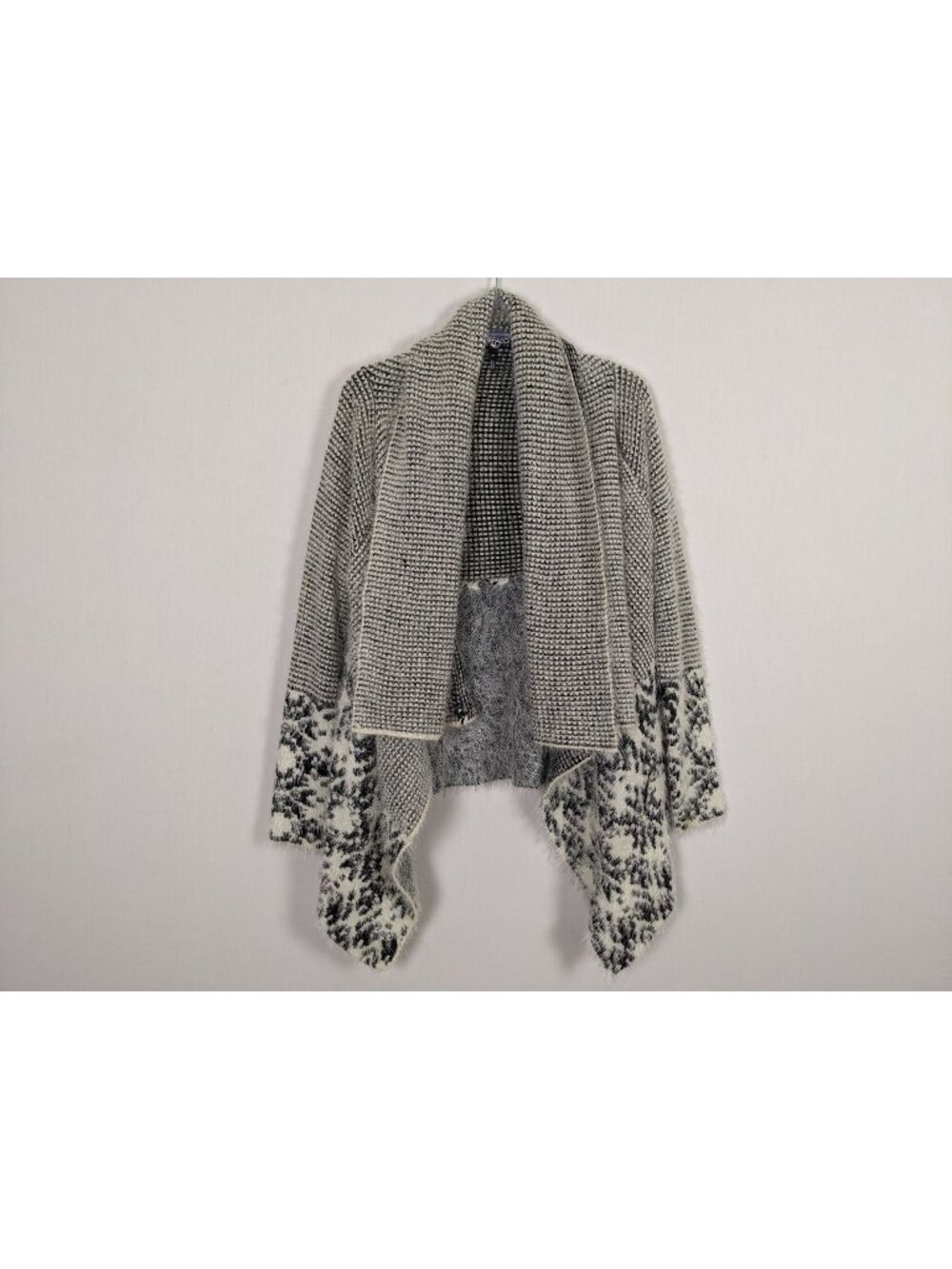 BUFFALO David Bitton Brigit black and white fuzzy waterfall cardigan sweater SP